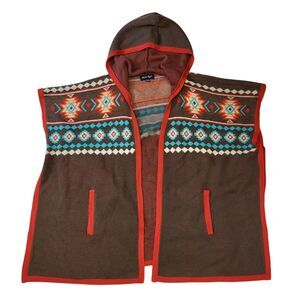Charlie Paige Womens Poncho Wrap Cape Western Southwestern Aztec Hooded Cardigan